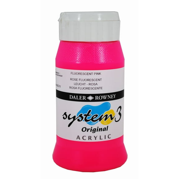 Daler-Rowney Original System 3 Acrylic, 500ml Bottle, Fluorescent Pink