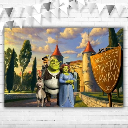 Image of Shrek Backdrop for Birthday Party 5x3ft Shrek Far Far Away Background Happy Birthday Shrek Banner for Kids 1st 2nd