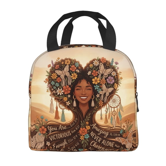 African American Lunch Bag, Reusable Insulated Lunch Tote Bag Box, Leakproof Thermal Cooler Sack Food Handbags Case High Capacity For Travel Work Picnic