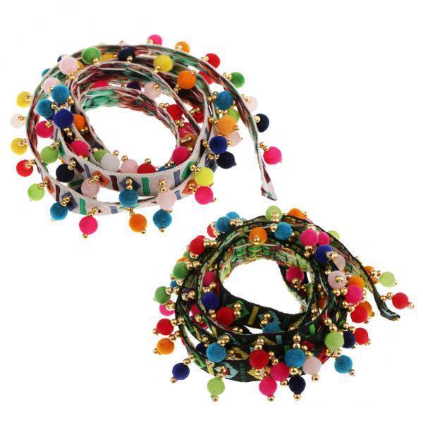 3x2pcs Pompón Bola Borla Flecos Cinta Costura Apliques Artesanía 1 Yarda Cada Uno 3 piezas Sunnimix Cinta con flecos y flecos