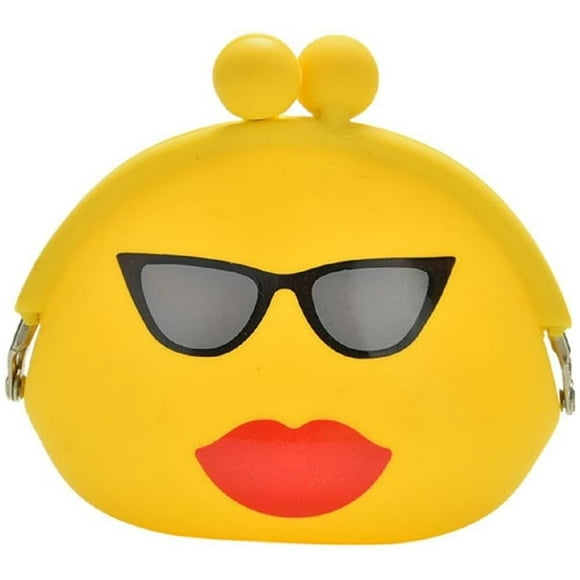 Cute coin box (purse / wallet / purse) with funny emojis for girls and boys made of soft silicone (can also be used as a key case / key pouch) (yellow (love))