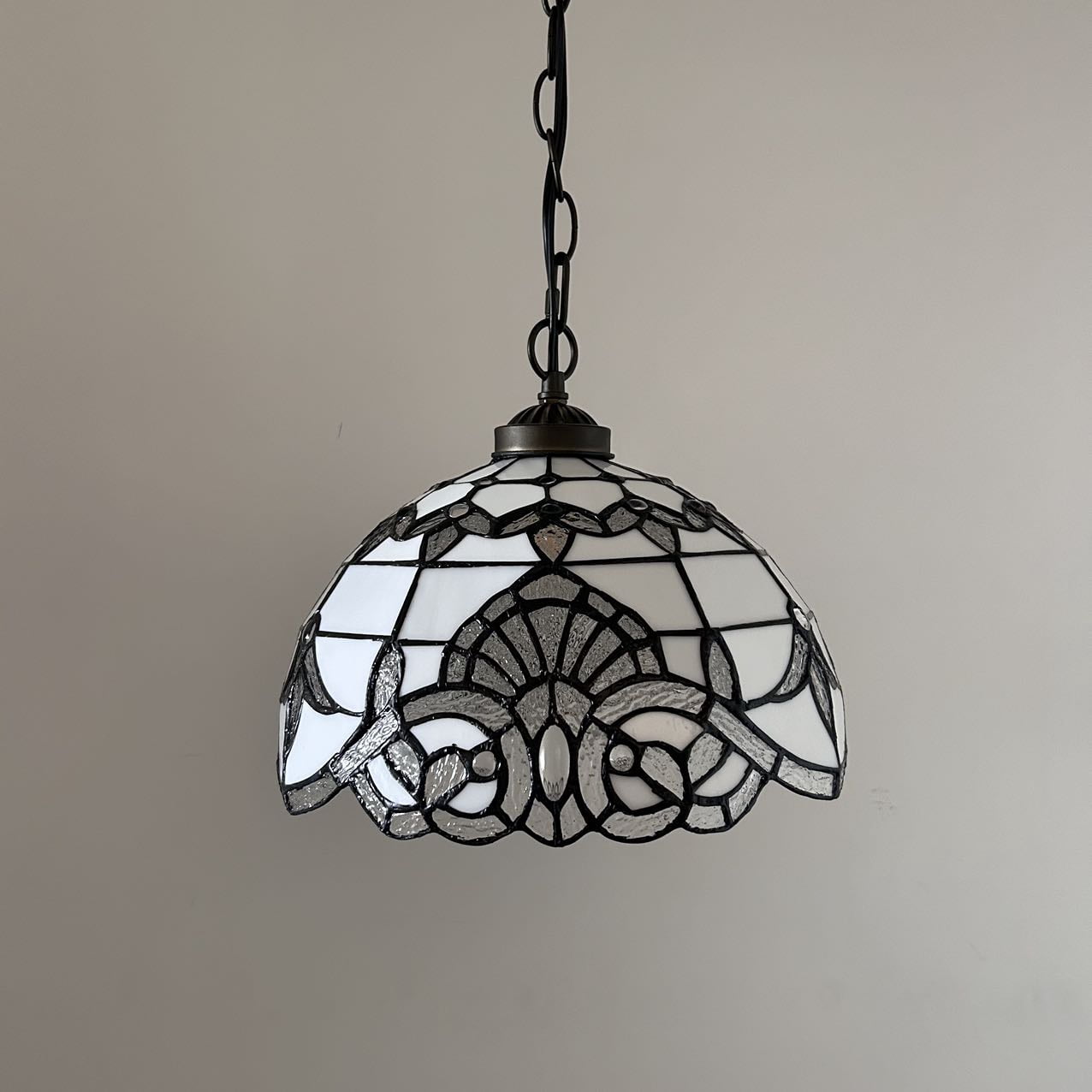White Stained Glass Pendant Lights Baroque Style LED Bulb Included 12-Light Fixture