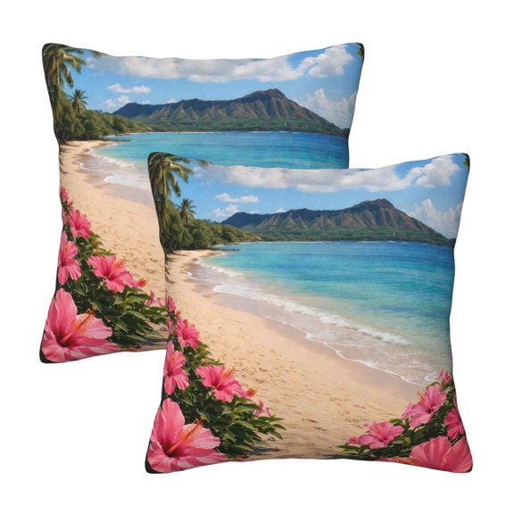 Oahu Diamond Head Hibiscus Tropical Beach Decorative Cushion Covers Pillow Covers 2 Pack