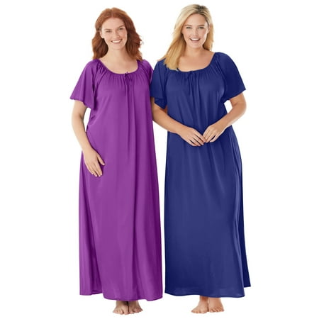 

Only Necessities Women s Plus Size 2-Pack Long Silky Gown Pajamas