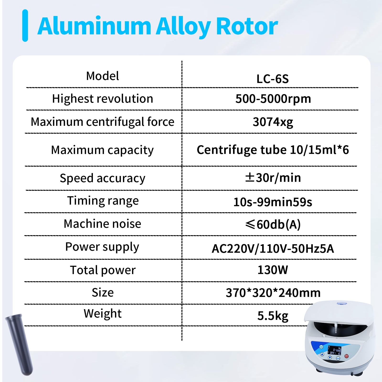 Benchtop Centrifuge Machine,500-5000rpm(Max.3074xg RCF),LCD Digital Desktop Lab Centrifuge,6x15mL/10mL,Timer10sec-99min,Lab Centrifuge for Chemical Analysis