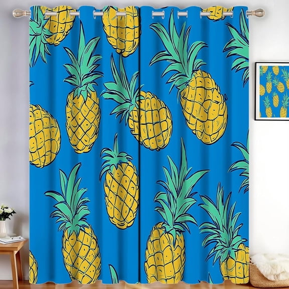 Summer Theme Blackout Curtains For Living Room Fruit Pineapple Darkening Curtains Thermal Insulated Light Blocking Drapes Grommet For Bedroom Bathroom 38"W x 45"L (Pack of 2)
