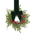 thumbnail image 2 of Norfolk Pine Mini Christmas Wreaths with Green Velvet Bow for Cabinet Door Window Farmhouse Holiday Decor 2 Pcs 10.6 Inch, 2 of 4