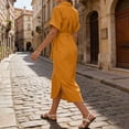 thumbnail image 6 of Purcolt Women's Elegant Button down Belted Midi Dress Summer Casual Rolled Short Sleeve V Neck Business Work Office Shirt Dresses with Pockets, 6 of 9