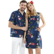 Couple Matching Hawaiian Luau Cruise Christmas Outfit Shirt Dress Santa Red