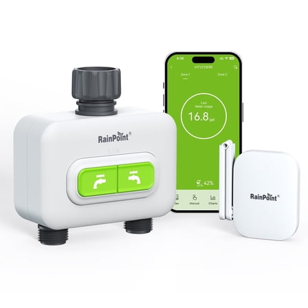 RainPoint Smart WiFi Sprinkler Timer 2-Zone with Hub, APP Control Automatic Water Timers for Hoses, HTV213