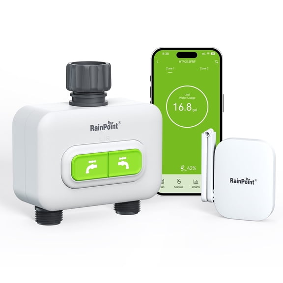 RainPoint Smart WiFi Sprinkler Timer 2-Zone with Hub, APP Control Automatic Water Timers for Hoses, HTV213