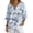 Blue Leaf Pattern, variant on V Neck Women's Three Quarter Sleeve Shirt for Spring Vacation, Lightweight Casual Imitation Linen-Like Blouse, Crane Mountain Print, Size XX-Large