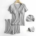 thumbnail image 2 of Leesechin Maternity Shirts Pregnant Womens Nursing Color Round Neck Short Sleeve Round Neck Breastfeeding Blouse Shorts Two Piece Set, 2 of 4