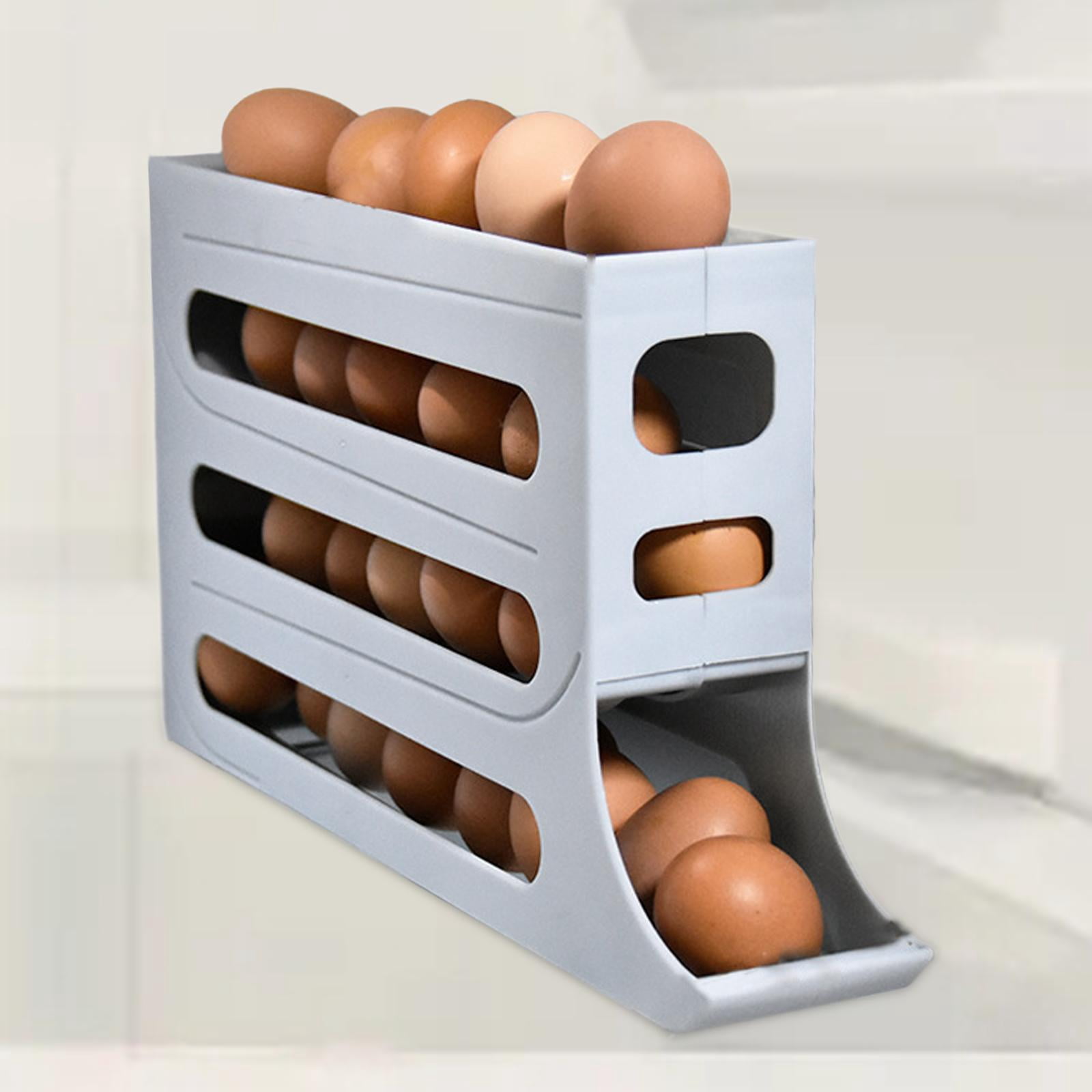kowaku Fridge Egg Storage Container 4 Tier Egg Tray for 30 Eggs Storage Large Capacity Auto Rolling Egg Organizer for Pantry Kitchen grey