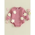 thumbnail image 2 of Bslissey Infant Baby Girls Sweatshirt Romper 3M 6M 9M 12M 3D Flower Decor Long Sleeve Crew Neck Jumpsuit Newborn Cute Bodysuit Spring Fall Casual Daily Clothes, 2 of 8