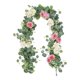 thumbnail image 1 of Guirnalda de flores artificiales de eucalipto con rosas, guirnalda de flores artificiales, enredadera de rosas falsas para centro de mesa, camino de mesa, decoración de fondo de pared, 1 of 8