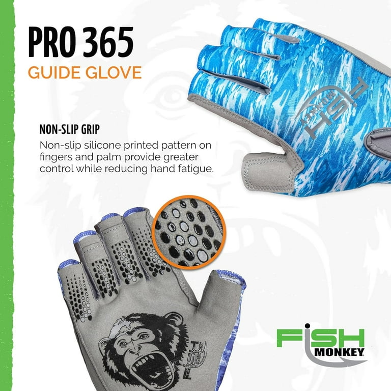 Fish Monkey Pro 365 Fingerless Fishing Guide Glove Blue Water Camo 2XL 