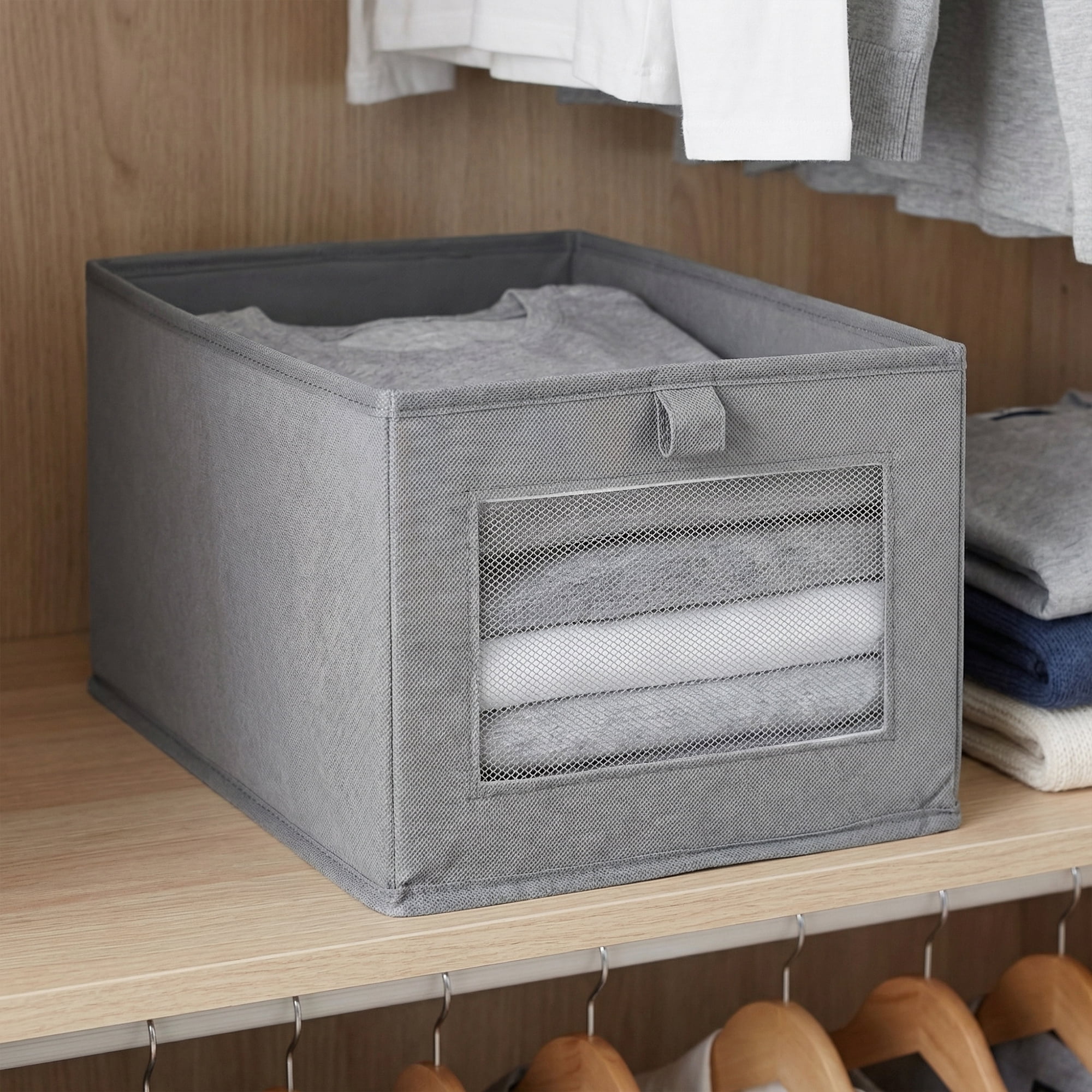 Unique Bargains 3pcs Storage Cube Fabric Storage Bins Grey 15.7*9.8*7.9in