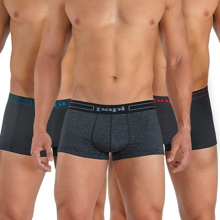 3 Large Packs - PAPI BRAZILIAN TRUNKS 3 PACK MEN'S - 547 BLACK MULTI - LARGE - UNDERWEAR BOXER COTTON STRETCH