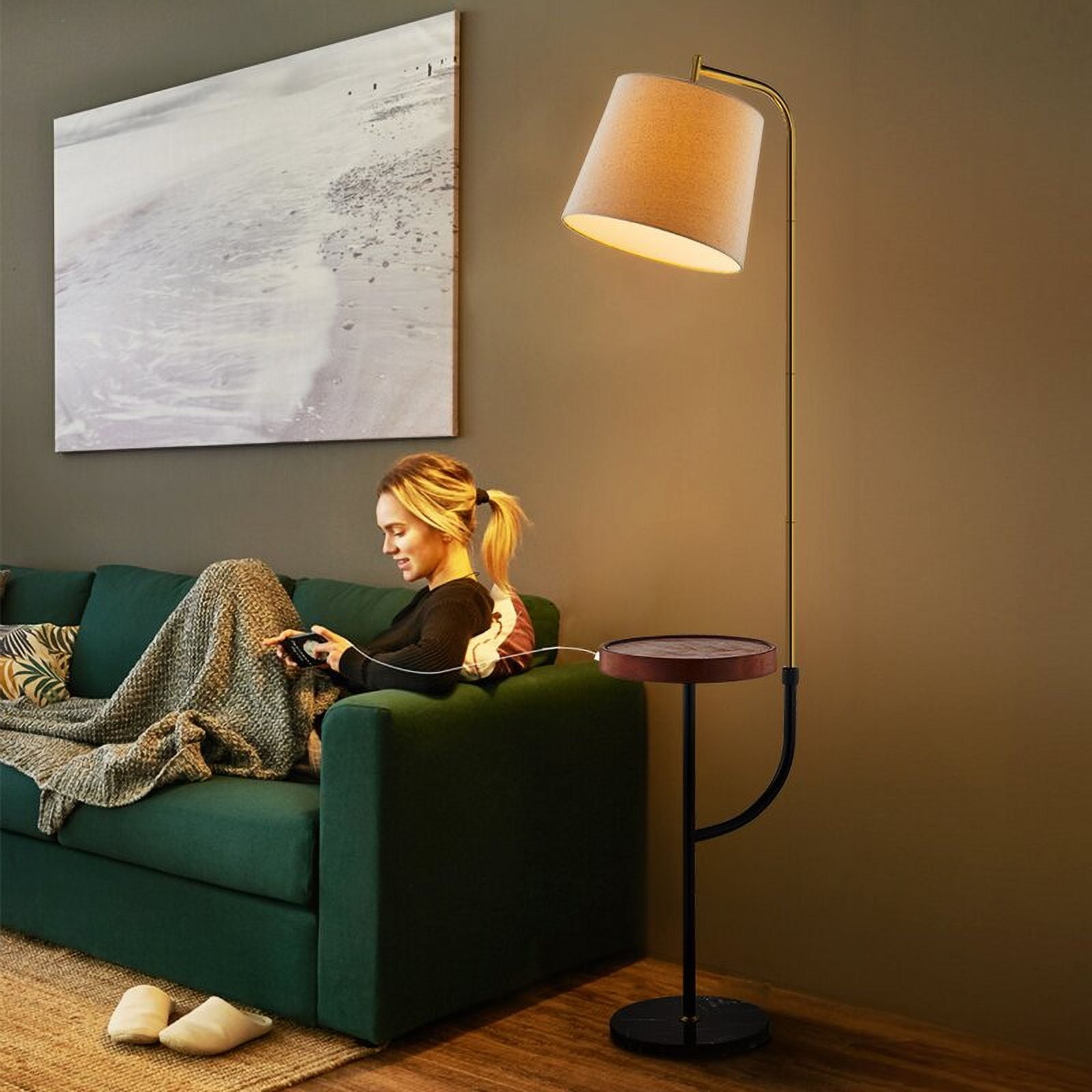 Maxax Modern Floor Lamp with Table and USB Charging Ports, Stylish Reading Lamp for Living Room or Bedroom