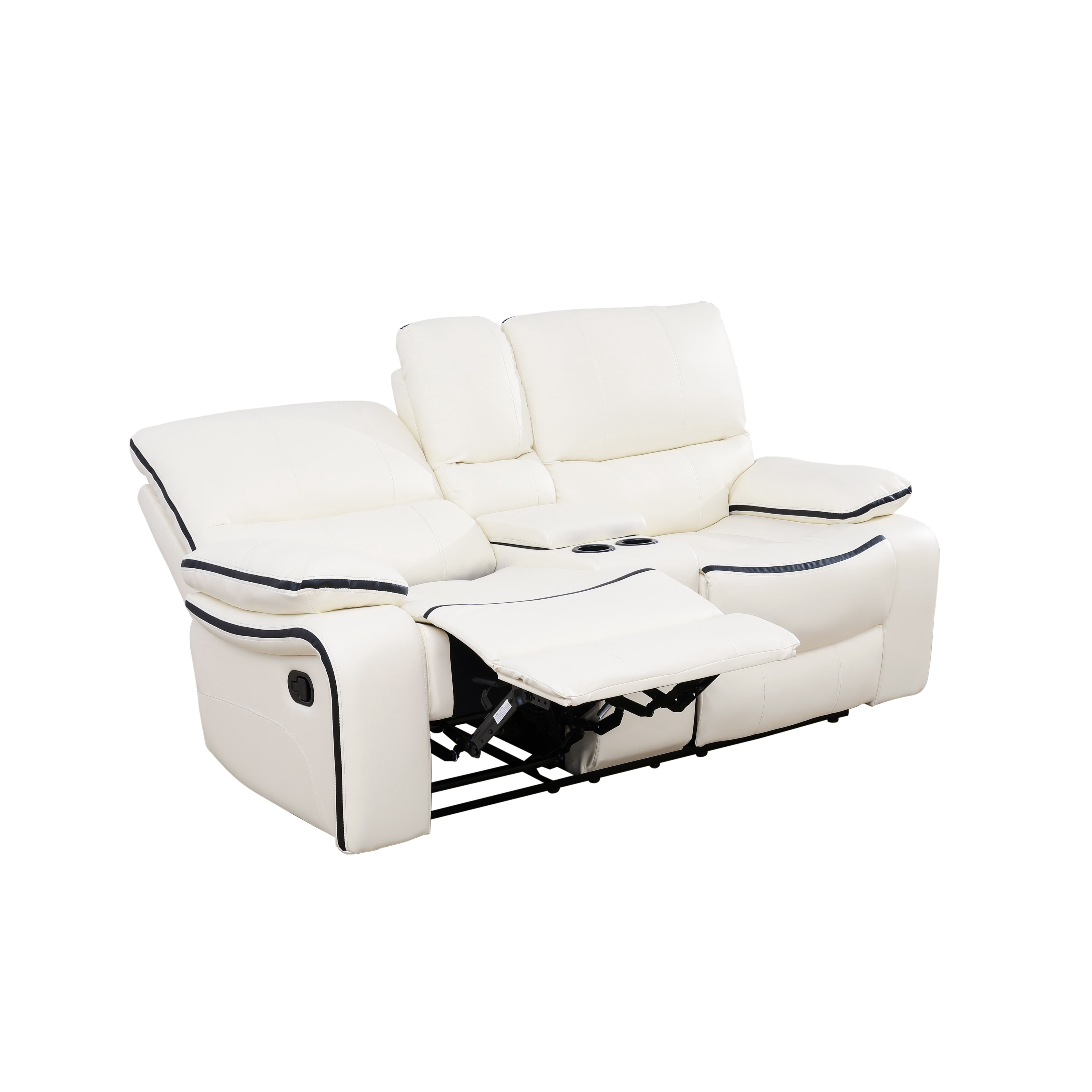 MAYEERTY Power Reclining Loveseat, Electric 2-Seat Breathable Leather Recliner with Storage & Cup Holders for Living Room, White