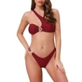 thumbnail image 1 of INSPIRAR CHIC Conjunto de Bikini de Dos Piezas con Tirante Asimétrico y Anillo Metálico para Mujeres, Parte Inferior Triangular, Pequeño, Rojo Vino, 1 of 5