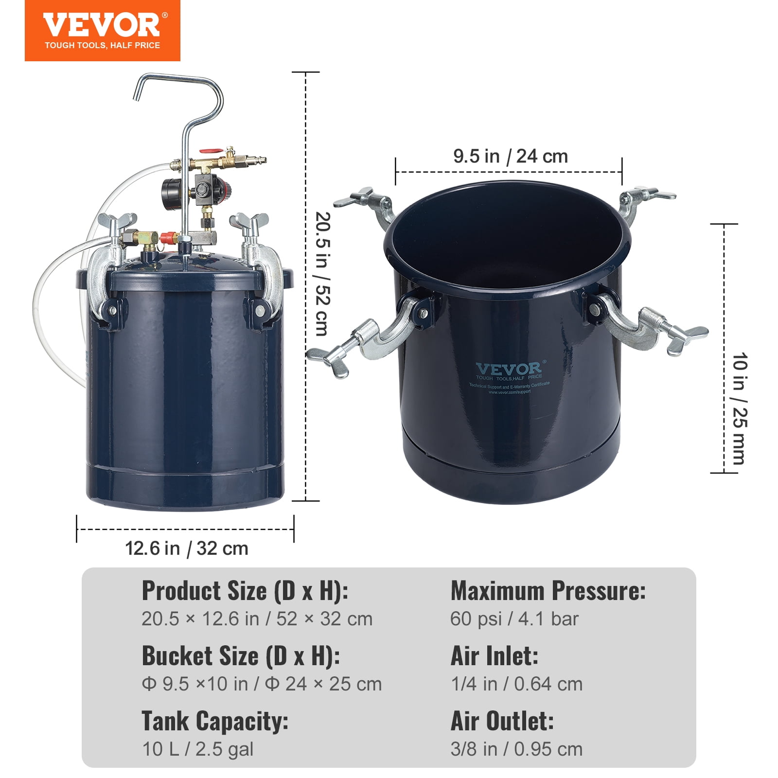 SKYSHALO Spray Paint Pressure Pot Tank, 10L/2.5gal Air Paint Pressure Pot, 1.5mm+4mm Two Nozzles Two Spray Paint Guns for Industry Home Decor Architecture Construction Automotive Painting, 60PSI Max