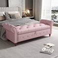 thumbnail image 3 of 63" Storage Ottoman Bench, End of Bed Button Tufted Ottoman Bench, Rolled Armed Ottoman Couch Long Bench for Bedroom, Living Room, End of Bed, Hallway, PINK, 3 of 7