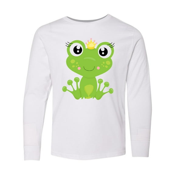 Inktastic Cute Frog, Green Frog, Frog Princess, Crown Long Sleeve Youth T-Shirt