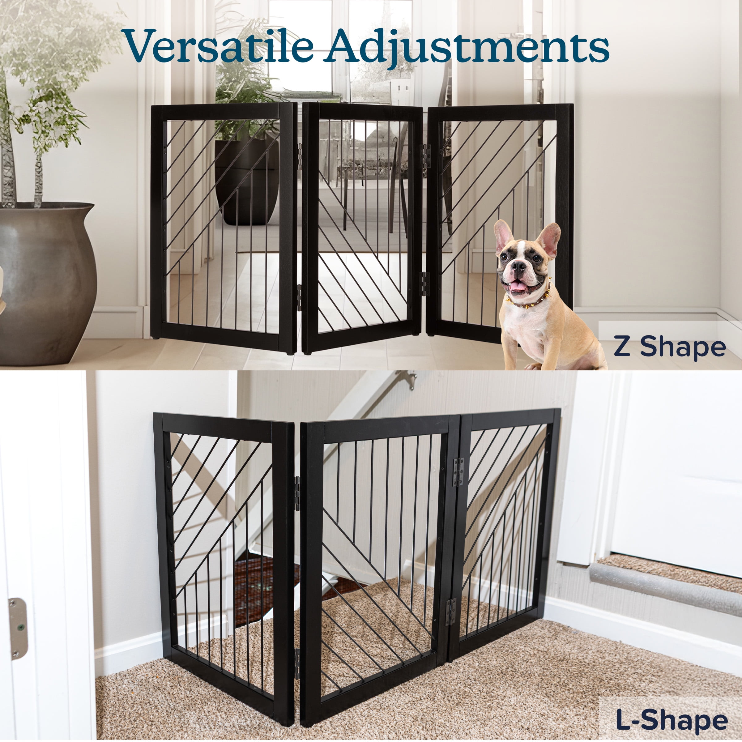 PETMAKER 3-Panel 24-Inch Freestanding Foldable Pet Gate for Stairs (Black)