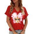 thumbnail image 2 of Uootdi Mardi Gras T Shirts for Women Carnival Graphic V Neck Short Sleeve New Orleans Mardi Gras Party Outfits Spring Going Out Tops Gift, 2 of 7
