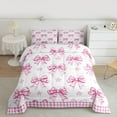 thumbnail image 2 of Castle Fairy Kawaii Pink Bow Geometric Plaid Stars Print 3 Piece Queen Comforter Set for Girls Kids Women, Microfiber Bedroom Decor, 2 of 8