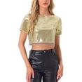 thumbnail image 1 of INSPIRAR CHIC Blusa de Mujer con Lentejuelas Brillantes de Manga Corta Cortada Cuello Redondo con Flecos para Fiesta de Cóctel Brillante Talla XL Dorado, 1 of 5