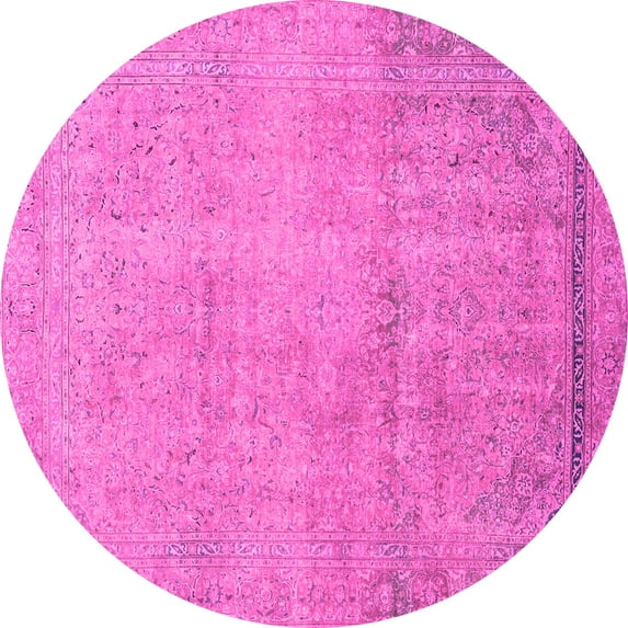 Ahgly Company Indoor Round Abstract Pink Modern Area Rugs, 6' Round