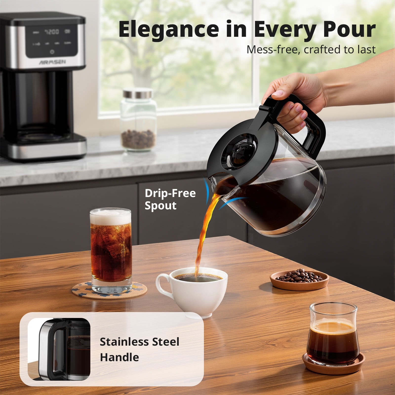 AIRMSEN 14-Cup Coffee Maker with Adjustable Brew Sizes, Programmable Coffee Machine with 71oz Glass Carafe, Drip Coffee Pot, 2-Hour Keep Warm, Auto-off