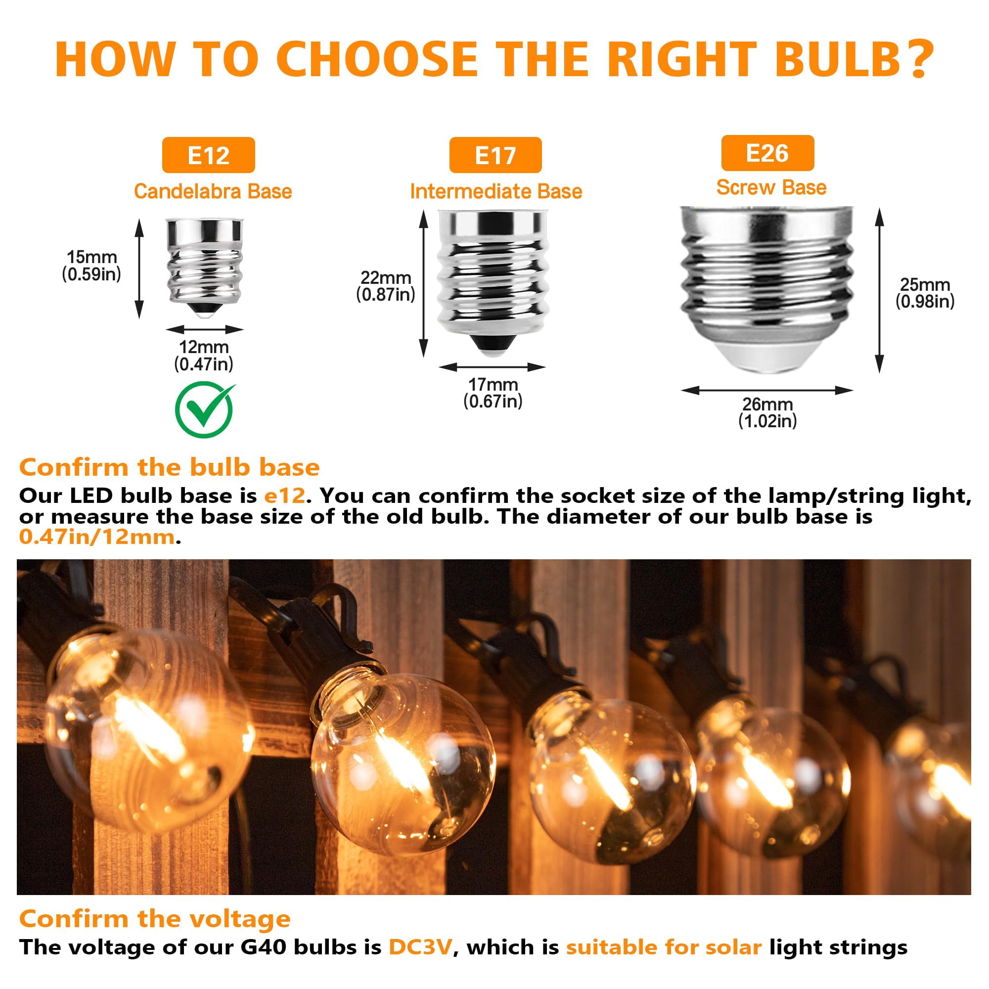 G40 Plastic LED Light Bulbs, 1W E12 Small Screw Mouth, 2200K Ultra Warm Yellow, Shatterproof & Dimmable Globe Bulbs for Night Lights, Chandeliers, Wall Sconces & Holiday Decor, 25Pack