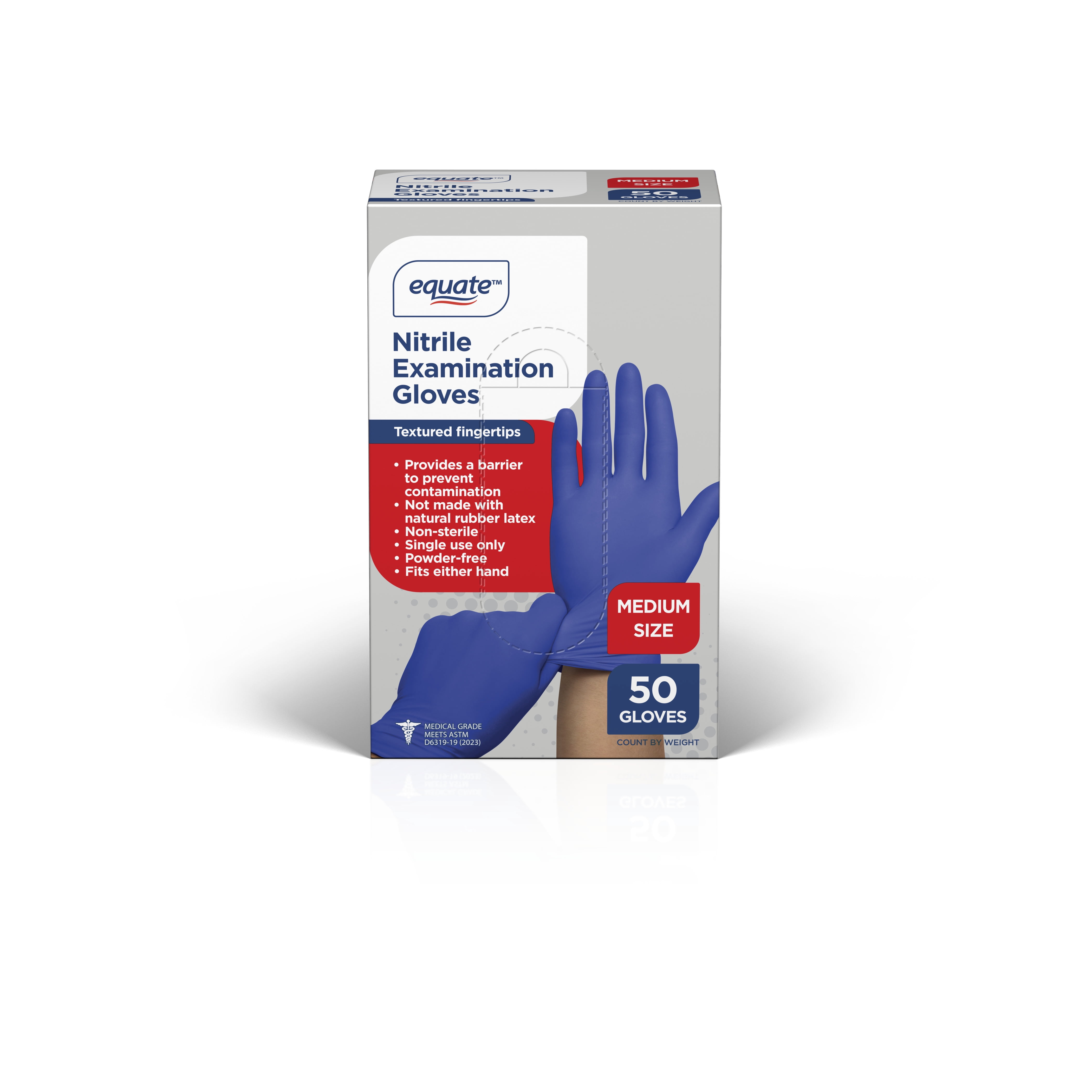 Equate Nitrile Exam Gloves, One Size Fits Most - Medium, 50 Count