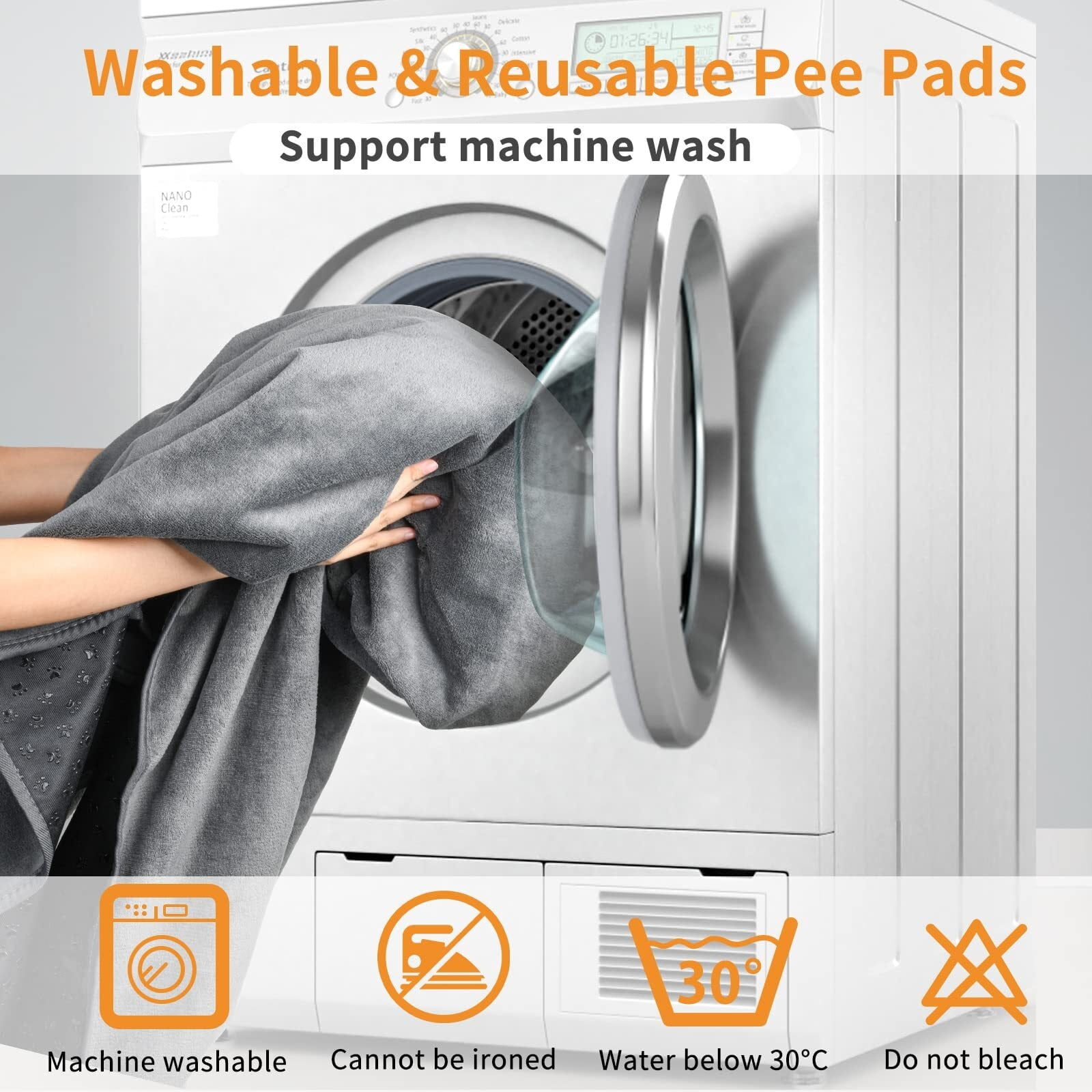 2 Packs Extra Large Reusable Dog Mat for Floor, Non-Slip Washable Pee Pads for Dogs, Fast Absorbent Pet Whelping Pads, Puppy Playpen Mat for Incontinence, Housebreak, Crate, 36x48in, Gray