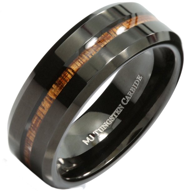 MJ Metals Jewelry 8mm Tungsten Carbide Wedding Band Black Plated Koa