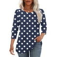 thumbnail image 5 of EchfiProm Womens T-Shirts Fall Tops Crew Neck Relaxed Fit Pullover Navy 3/4 Sleeve for Women, 5 of 7