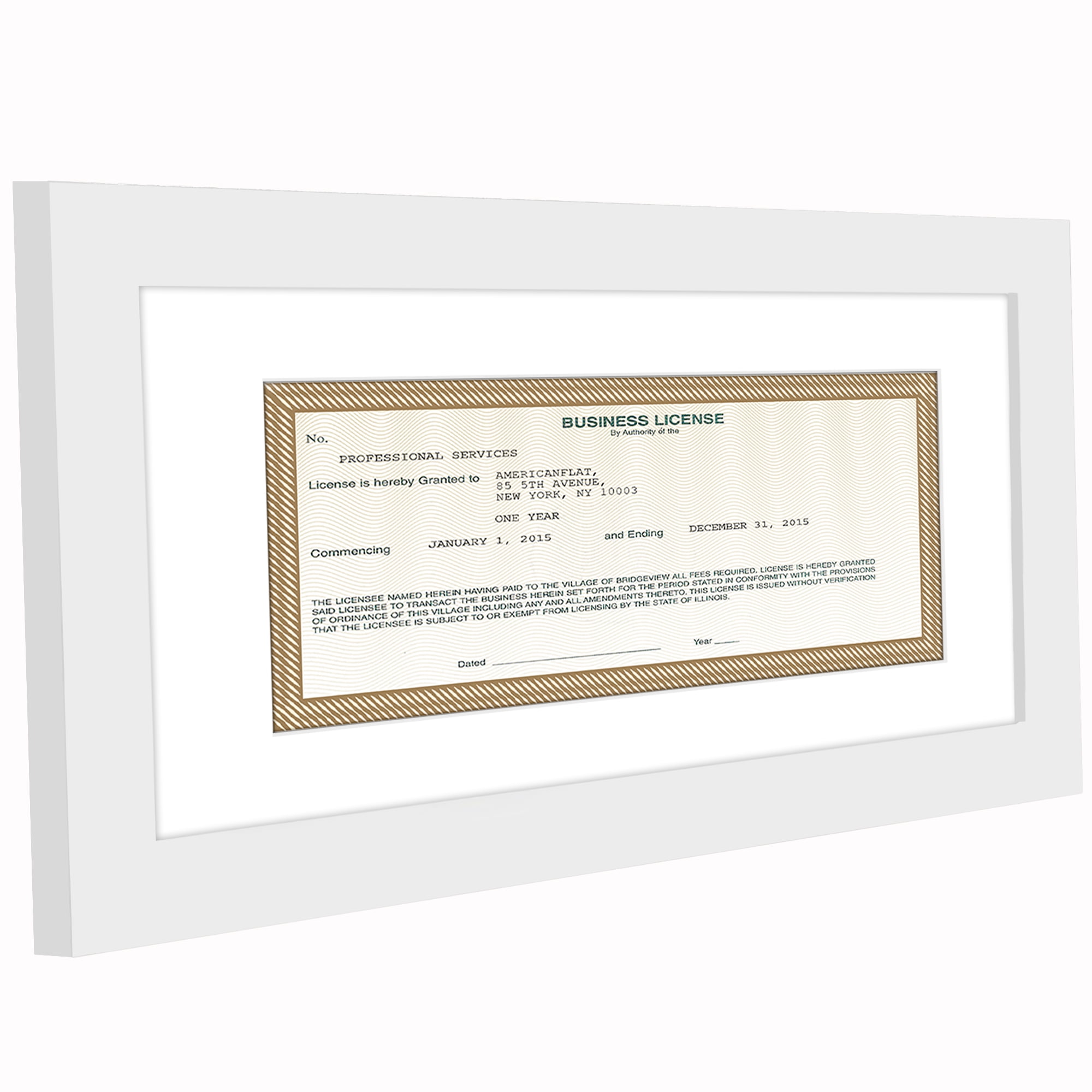 Americanflat 5x10 Picture Frame with Shatter-Resistant Glass with 3.5x8 Mat 2 Pack Business License - White