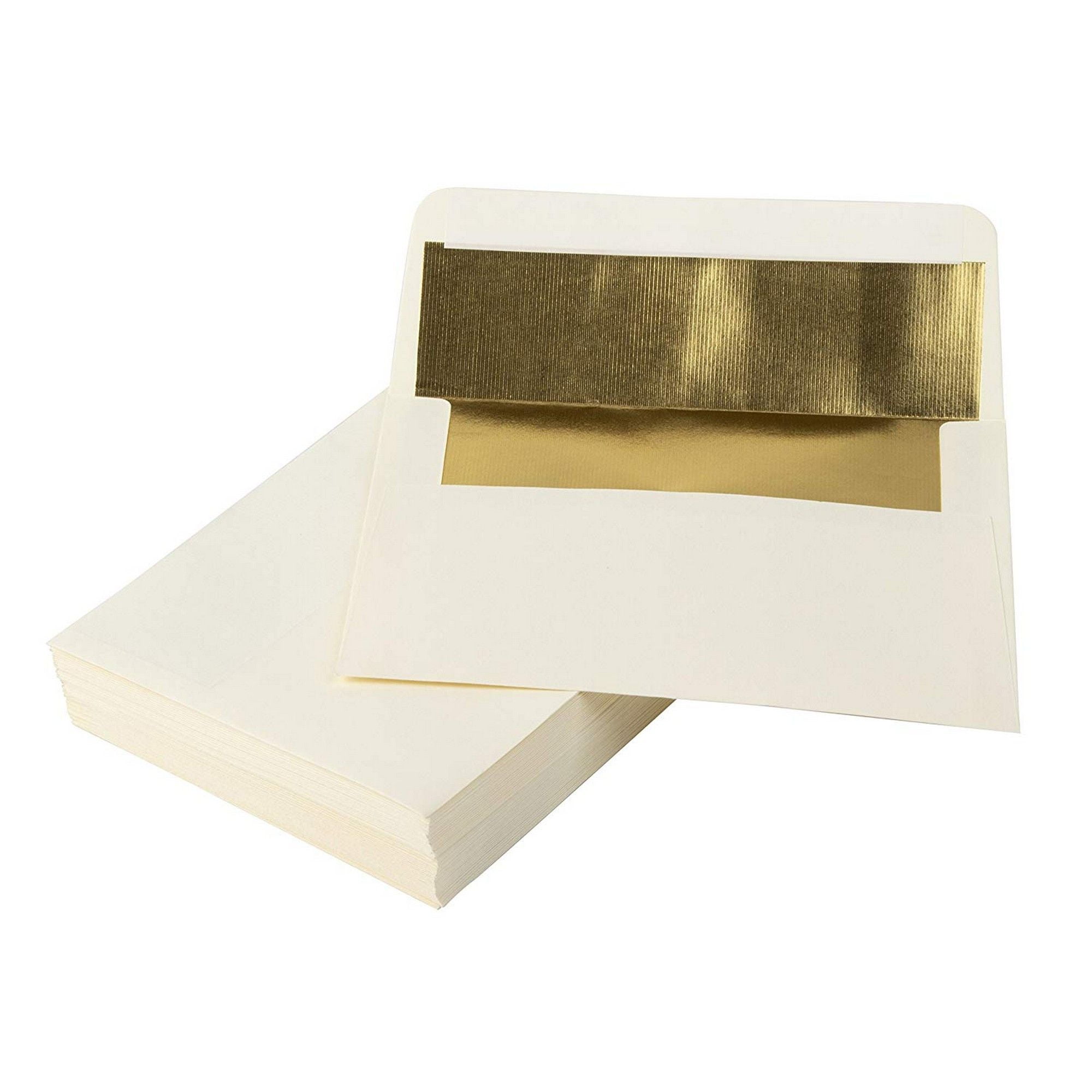 50 Pack 5x7 Envelopes For Invitation A7 Gold Foil Lined Luxury 