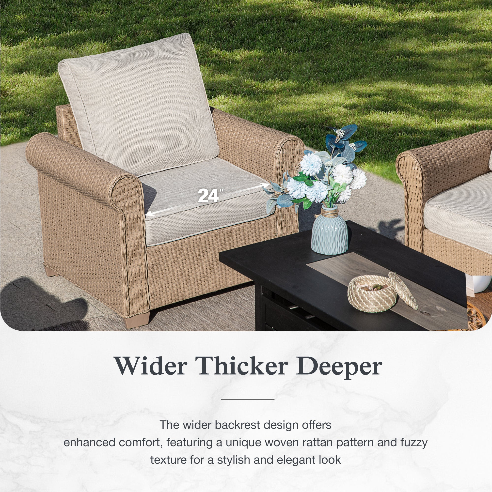 Sophia & William 8 Pieces Wicker Patio Furniture Set 9-Seat Outdoor Cushioned Conversation Set with Fire Pit Table, Beige