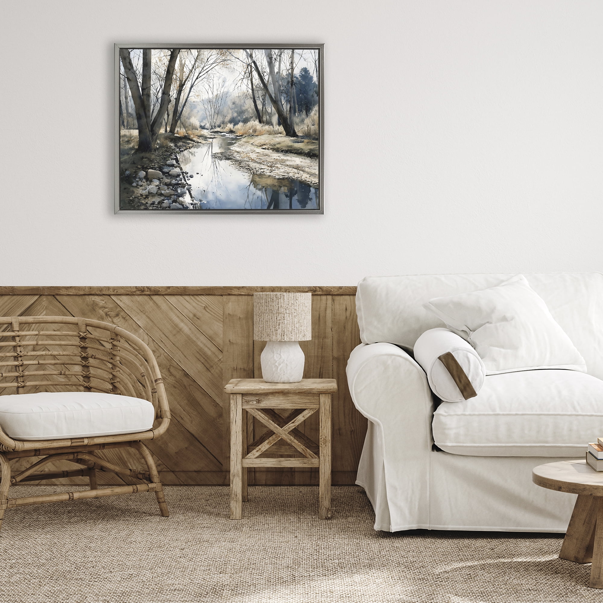 Stupell Industries Serene Reflections at Autumn Creek Gray Framed Floater Canvas Wall Art, design by Franklyn Gregory