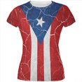 thumbnail image 1 of Distressed Puerto Rican Flag All Over Juniors T Shirt, 1 of 1