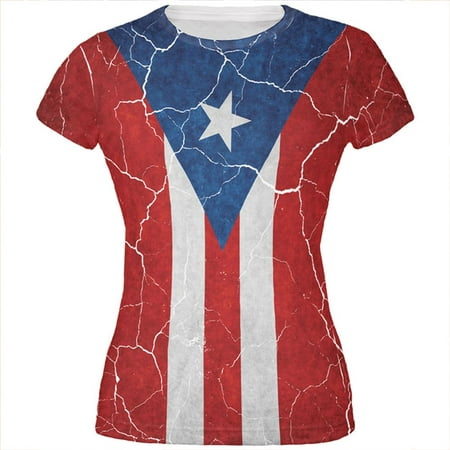 Distressed Puerto Rican Flag All Over Juniors T
