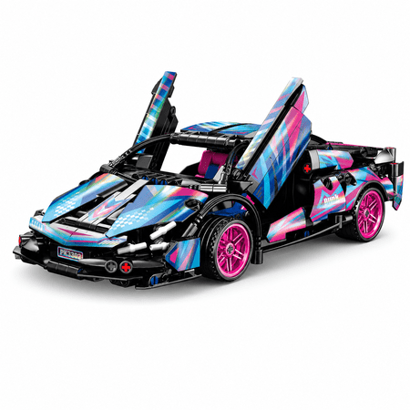Technic Sports Car Building Block Sets for Adults, 586PCS 1:18 Cyberpunk MOC Racing Engineering Toy, Blue Plastic Model Kit for Display Collection