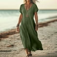 thumbnail image 2 of ZHYou Women Long Maxi Dresses, V Neck, Short Sleeves, Soft Breathable, Loose Flowy, Casual Summer Dresses,Green,4XL, 2 of 6