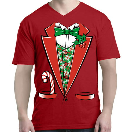 Shop4Ever Men's Christmas Tuxedo Costume with Plaid Vest V-Neck T-Shirt