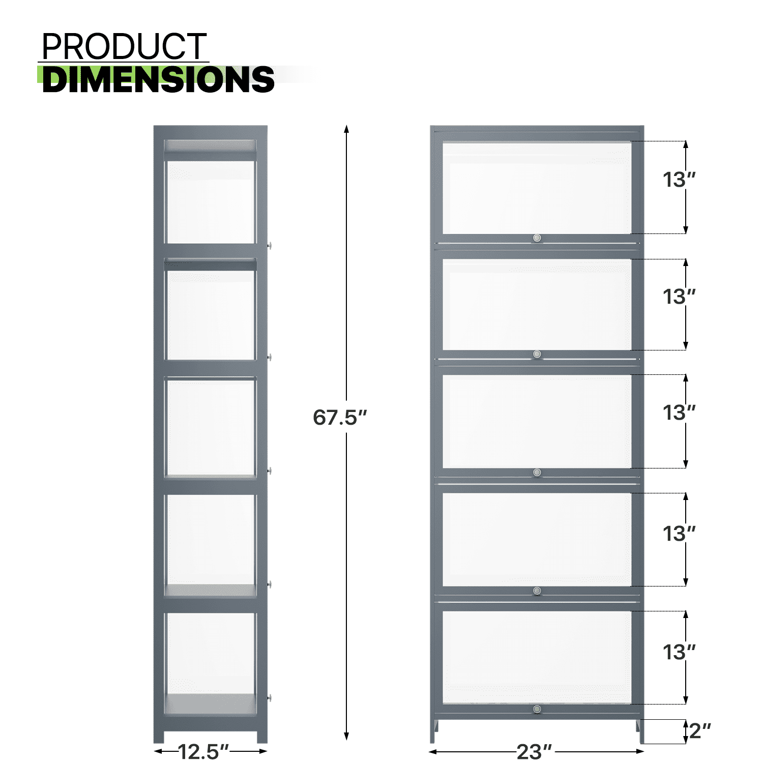 Magshion Modern 67.5" 5-Tier Shelf Display Cabinet with Acrylic Flip-Up Door and Metal Handle, Curio Cabinet Collection Display Case, Floor Standing Showcase Organizer for Home Office